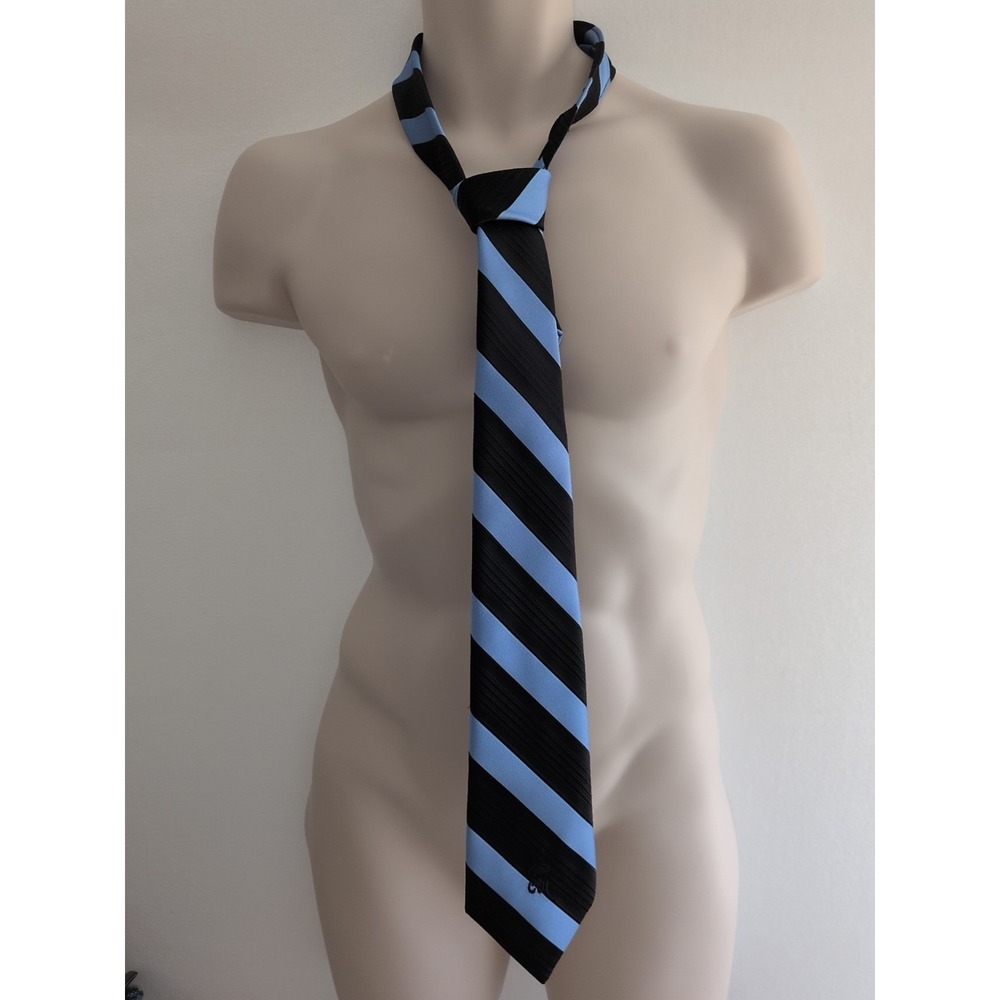 Vintage Countess Mara Men's Tie w/ Diagonal Ribbed‎ Texture Light Blue & Black